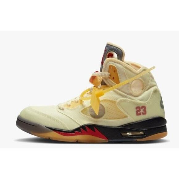 Nike Air Jordan 5 Retro SP Off-White SP Sail Fire Red Men\'s Basketball Shoes 14